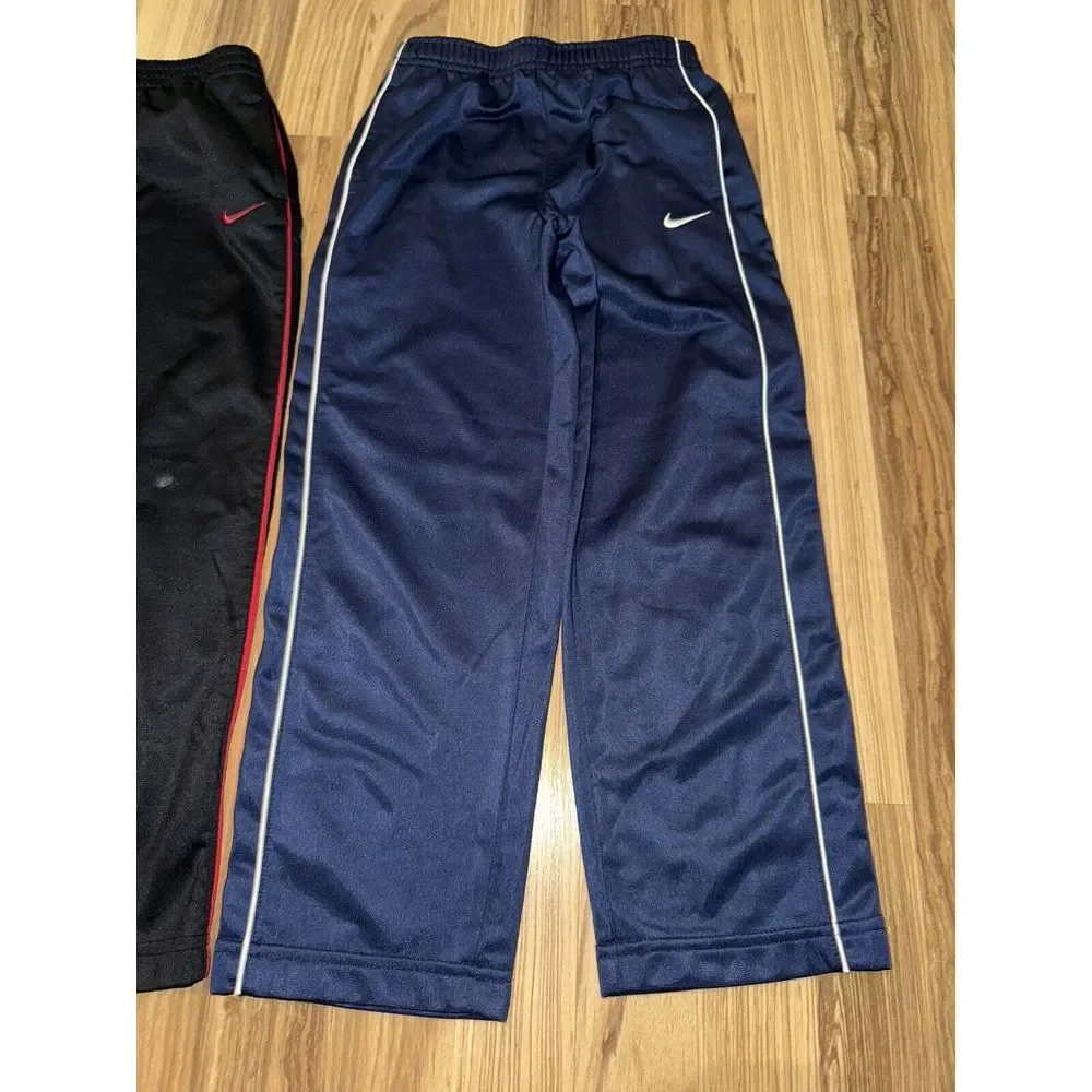Nike Boys Sweatpants Sz 6 Y2K‎ Wide Leg Dri-fit Navy Blue EUC Black Worn Knee